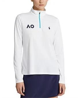 David Jones Polo Ralph Lauren Australian Open Quarter-Zip Pullover in White, Size Medium