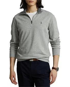 David Jones Polo Ralph Lauren Luxury Jersey Quarter-Zip Pullover in Andover Heather, Size Large