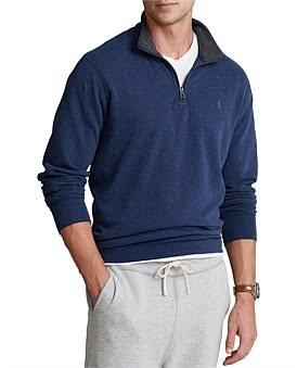 David Jones Polo Ralph Lauren Luxury Jersey Quarter-Zip Pullover in Spring Navy Heather, Size Small