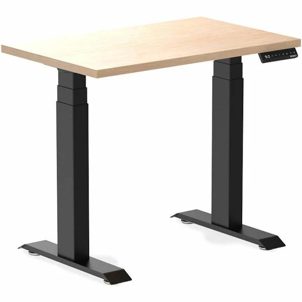 Desky Dual Mini Sit Stand Desk - Curly Birch / 800 x 500 / Matte Black - AfterPay & zipPay Available