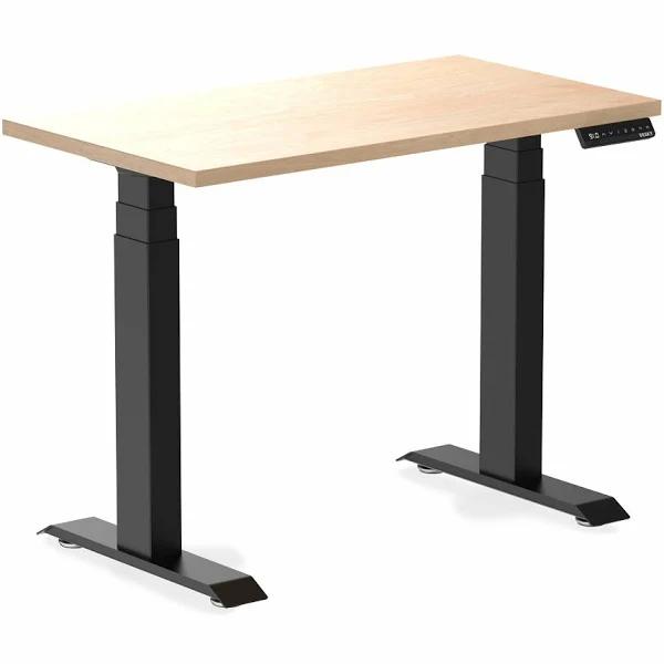 Desky Dual Mini Sit Stand Desk - Curly Birch / 900 x 500 / Matte Black - AfterPay & zipPay Available