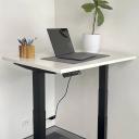 Desky Dual Mini Sit Stand Desk | Small Standing Desk Burnished Wood / 1100 x 600 / White