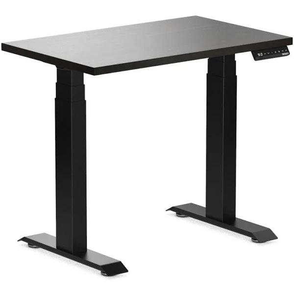 Desky Dual Mini Sit Stand Desk | Small Standing Desk Burnished Wood / 800 x 500 / Matte Black