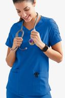 Easy Stretch by Butter-Soft Kylie Woman's 5 Pocket V-Neck with Criss-Cross Detail Scrub Top in Royal | Size L Polyester/spandex