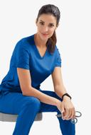 Easy Stretch by Butter-Soft Kylie Woman's 5 Pocket V-Neck with Criss-Cross Detail Scrub Top in Royal | Size L Polyester/spandex
