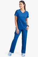 Easy Stretch by Butter-Soft Kylie Woman's 5 Pocket V-Neck with Criss-Cross Detail Scrub Top in Royal | Size L Polyester/spandex