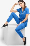 Easy Stretch by Butter-Soft Mila Women's 7-Pocket Jogger Scrub Pants - Petite in Cerulean | Size L Polyester/spandex