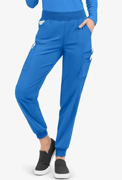 Easy Stretch by Butter-Soft Mila Women's 7-Pocket Jogger Scrub Pants - Petite in Cerulean | Size L Polyester/spandex