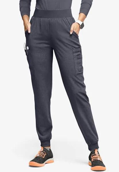 Easy Stretch by Butter-Soft Mila Women's 7-Pocket Jogger Scrub Pants - Petite in Charcoal Heather | Size S Polyester/spandex