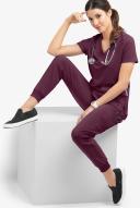 Easy Stretch by Butter-Soft Mila Women's 7-Pocket Jogger Scrub Pants - Petite in Dark Mulberry | Size S Polyester/spandex