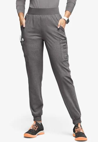 Easy Stretch by Butter-Soft Mila Women's 7-Pocket Jogger Scrub Pants - Petite in Graphite Heather | Size L Polyester/spandex