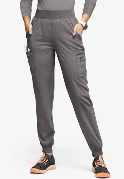 Easy Stretch by Butter-Soft Mila Women's 7-Pocket Jogger Scrub Pants - Petite in Graphite Heather | Size XL Polyester/spandex