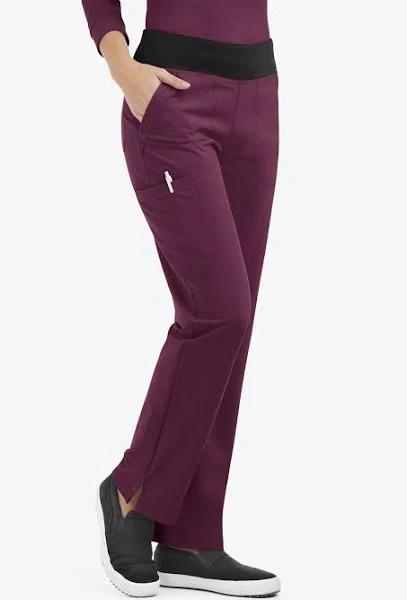 Easy Stretch by Butter-Soft Sienna Women's 5-Pocket Sport Yoga Scrub Pants in Dark mulberry/black | Size XXS Polyester/spandex