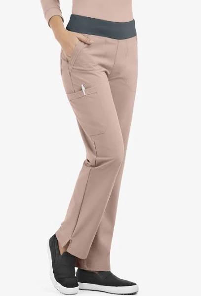 Easy Stretch by Butter-Soft Sienna Women's 5-Pocket Sport Yoga Scrub Pants in Mocha Meringue/pewter | Size S Polyester/spandex