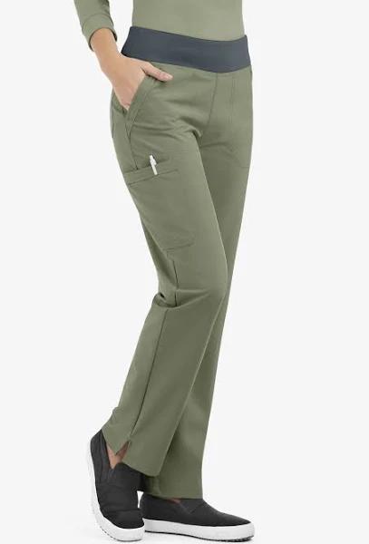 Easy Stretch by Butter-Soft Sienna Women's 5-Pocket Sport Yoga Scrub Pants in Olive Leaf/pewter | Size L Polyester/spandex