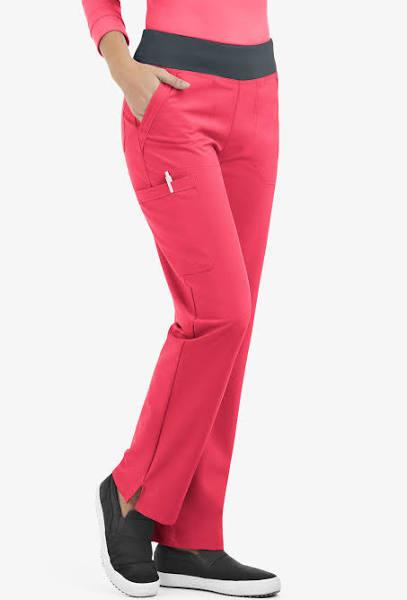 Easy Stretch by Butter-Soft Sienna Women's 5-Pocket Sport Yoga Scrub Pants - Petite in Bright Watermelon/pewter | Size 2x Polyester/spandex
