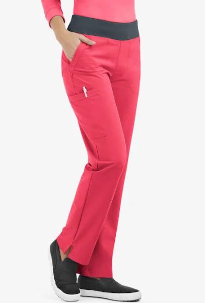 Easy Stretch by Butter-Soft Sienna Women's 5-Pocket Sport Yoga Scrub Pants - Tall in Bright Watermelon/pewter | Size S Polyester/spandex