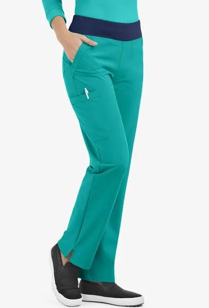 Easy Stretch by Butter-Soft Sienna Women's 5-Pocket Sport Yoga Scrub Pants - Tall in Spring Emerald/Navy | Size S Polyester/spandex