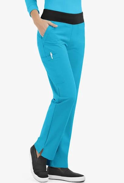 Easy Stretch by Butter-Soft Sienna Women's 5-Pocket Sport Yoga Scrub Pants - Tall in Turquoise/Black | Size XS Polyester/spandex