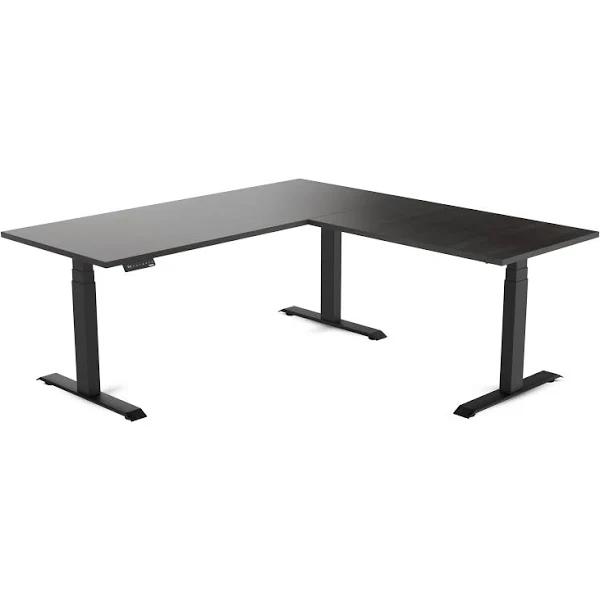 Electric Corner Standing Desk | L Shaped Sit Stand Desk Burnished Wood / 1800x1800x700mm / Matte Black