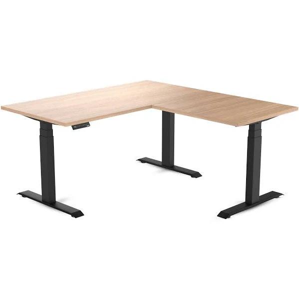 Electric Corner Standing Desk | L Shaped Sit Stand Desk Sublime Teak / 1500x1500x700mm / Matte Black