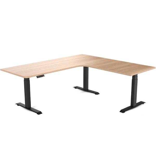 Electric Corner Standing Desk | L Shaped Sit Stand Desk Sublime Teak / 2000x1800mm / Matte Black