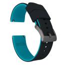 Elite Silicone Watch Band / Strap in Aqua Blue/Black w/ Gunmetal Grey Buckle, Width 20mm | Barton