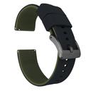 Elite Silicone Watch Band / Strap in Black/Army Green w/ Gunmetal Grey Buckle, Width 24mm | Barton