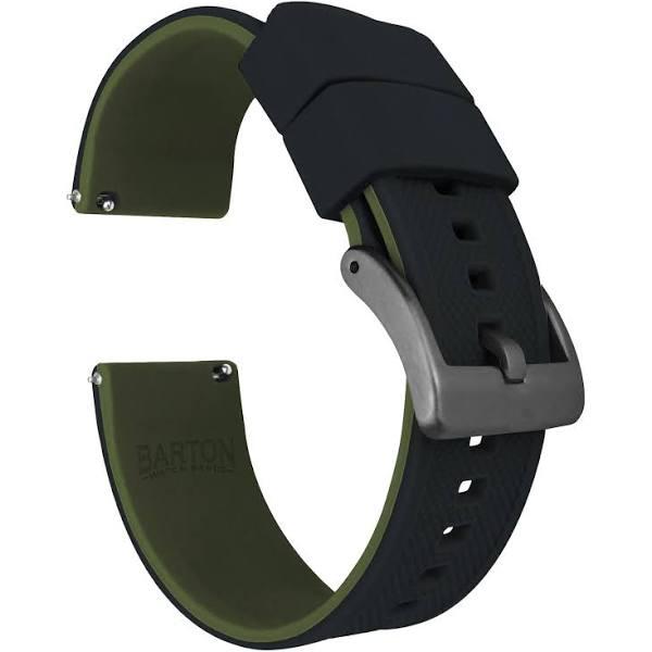 Elite Silicone Watch Band / Strap in Black/Army Green w/ Gunmetal Grey Buckle, Width 24mm | Barton