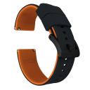 Elite Silicone Watch Band / Strap in Black/Pumpkin Orange w/ Black Buckle, Width 21mm, Standard Length | Barton