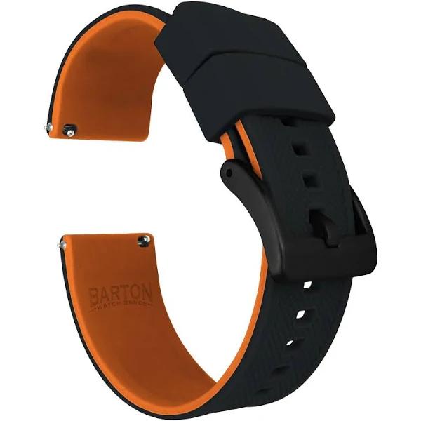 Elite Silicone Watch Band / Strap in Black/Pumpkin Orange w/ Black Buckle, Width 21mm, Standard Length | Barton