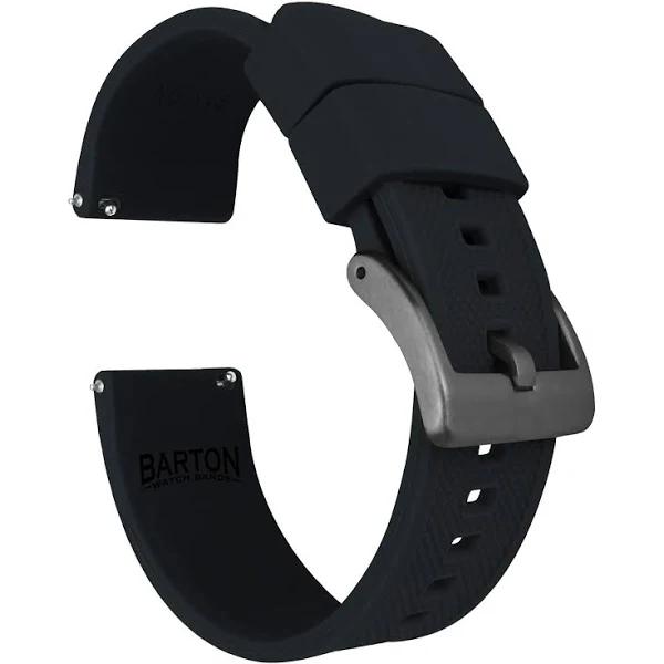 Elite Silicone Watch Band / Strap in Black w/ Gunmetal Grey Buckle, Width 20mm, Standard Length | Barton