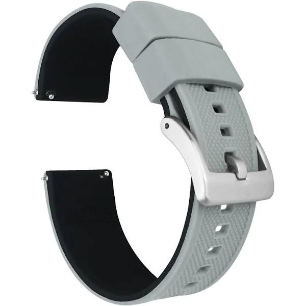 Elite Silicone Watch Band / Strap in Cool Grey/Black w/ Gunmetal Grey Buckle, Width 20mm | Barton