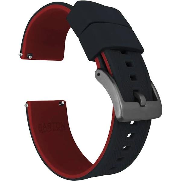 Elite Silicone Watch Band / Strap in Crimson Red/Black w/ Gunmetal Grey Buckle, Width 20mm, Standard Length | Barton