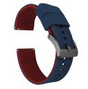 Elite Silicone Watch Band / Strap in Crimson Red/Navy Blue w/ Gunmetal Grey Buckle, Width 22mm | Barton