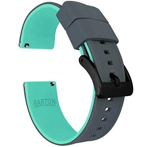 Elite Silicone Watch Band / Strap in Smoke Grey/Mint Green w/ Black Buckle, Width 24mm | Barton