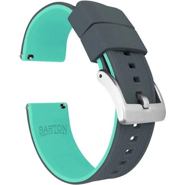 Elite Silicone Watch Band / Strap in Smoke Grey/Mint Green w/ Steel Buckle, Width 40mm | Barton