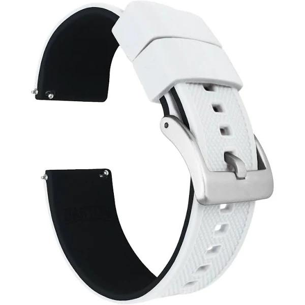 Elite Silicone Watch Band / Strap in White/Black w/ Gunmetal Grey Buckle, Width 21mm | Barton