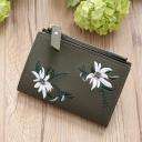 Embroidery Short Wallet Pu Leather Wallets Female Floral Hasp Coin Purse Zipper Bag Card Holders Mini Wallet