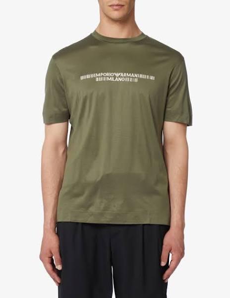 Emporio Armani - Lyocell-blend Jersey T-Shirt With Armani Sustainability Values Logo Raised Embroidery, 70% Lyocell 30% Cotton, Green, Size: S