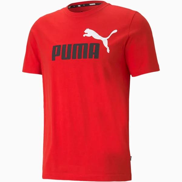 Essentials+ 2 Colour Logo Men's T-Shirt in High Risk Red, Size 2XL, Cotton/Polyester by Puma