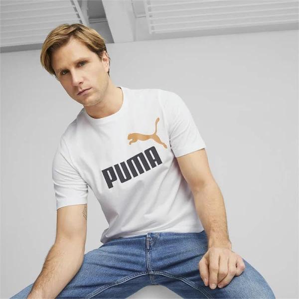 Essentials+ 2 Colour Logo Men's T-Shirt in White/Dark Night, Size 2XL, Cotton/Polyester by Puma