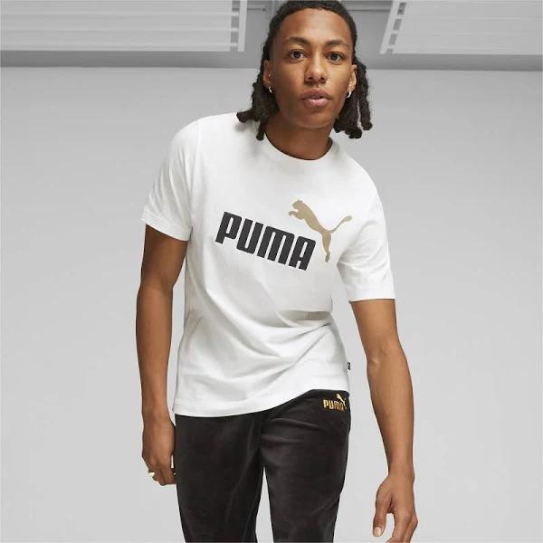 Essentials+ 2 Colour Logo Men's T-Shirt in White/Toasted, Size 2XL, Cotton/Polyester by Puma