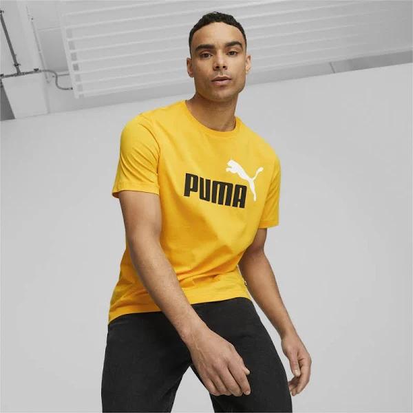 Essentials+ 2 Colour Logo Men's T-Shirt in Yellow Sizzle, Size XL, Cotton/Polyester by Puma