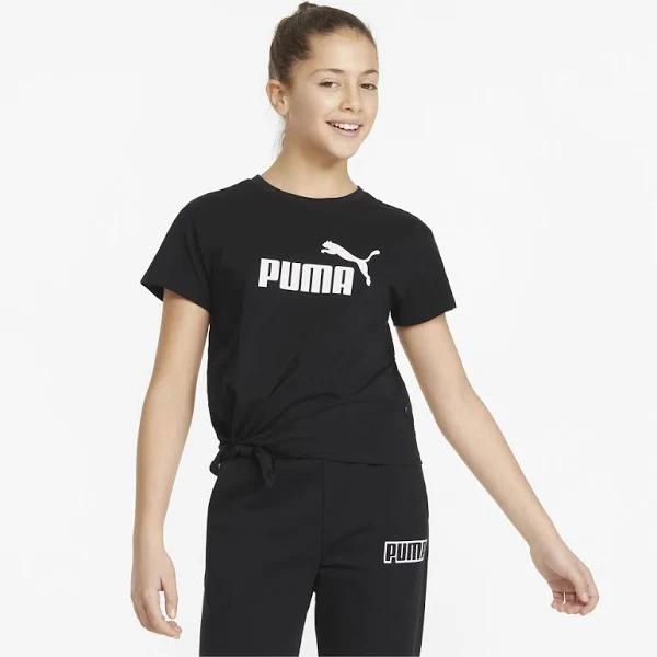 Essentials Logo Girls' Knotted T-Shirt - Youth 8-16 Years in Black, Size Large, Cotton/Polyester by Puma