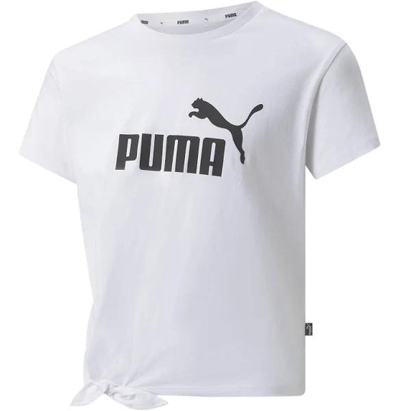 Essentials Logo Girls' Knotted T-Shirt - Youth 8-16 Years in White, Size 2T, Cotton/Polyester by Puma