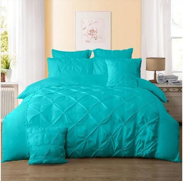 Fabric Fantastic Diamond Pintuck Quilt Cover Set -Double Queen/King/Super King Size-Teal - Double - AfterPay & zipPay Available