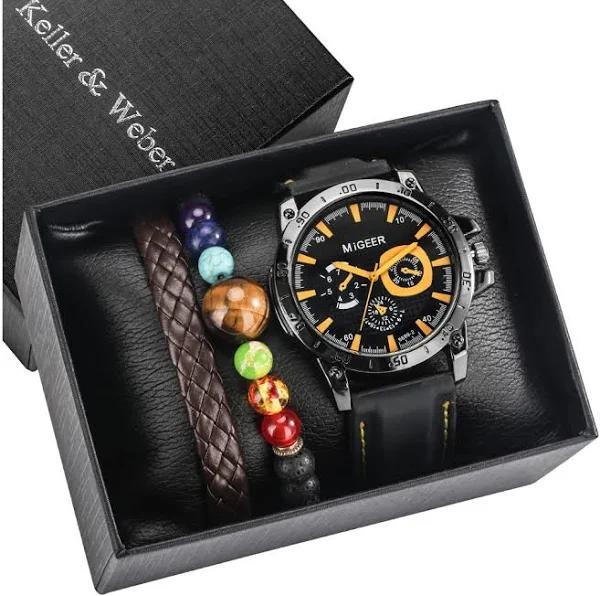 Fashionable Men's Watch Bracelet Set Quartz Watch Business Gift-Black - AfterPay & zipPay Available