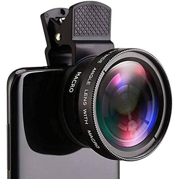 Fish Eye Phone Lens, 0.45x Phone With HD Camera Lens Macro Clip Lens Wide Lens Lens For Mobile Phon Black