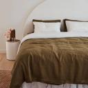 French Flax Linen Double Sided Quilt Cover in Olive/Olive Stripe by I Love Linen - Single